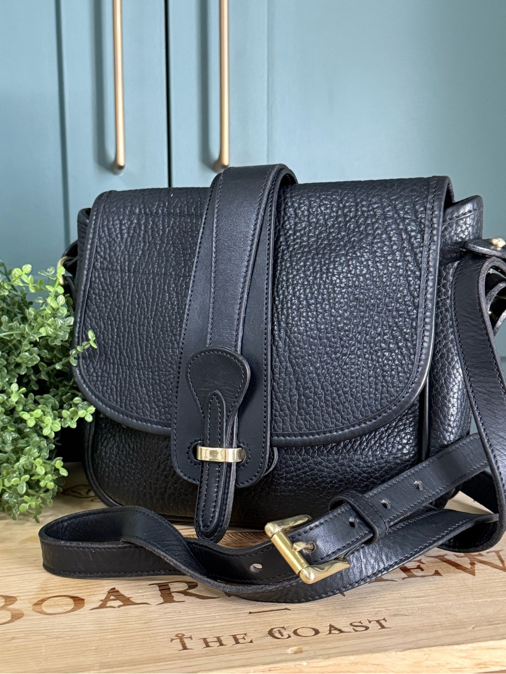 Dooney & Bourke Vintage Equestrian Binocular Black All-Weather Leather Bag EVC